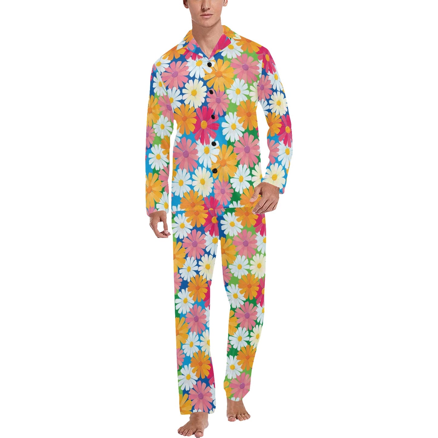 Daisy Pattern Print Design DS05 Men's Long Pajama Set