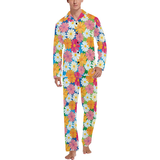 Daisy Pattern Print Design DS05 Men's Long Pajama Set