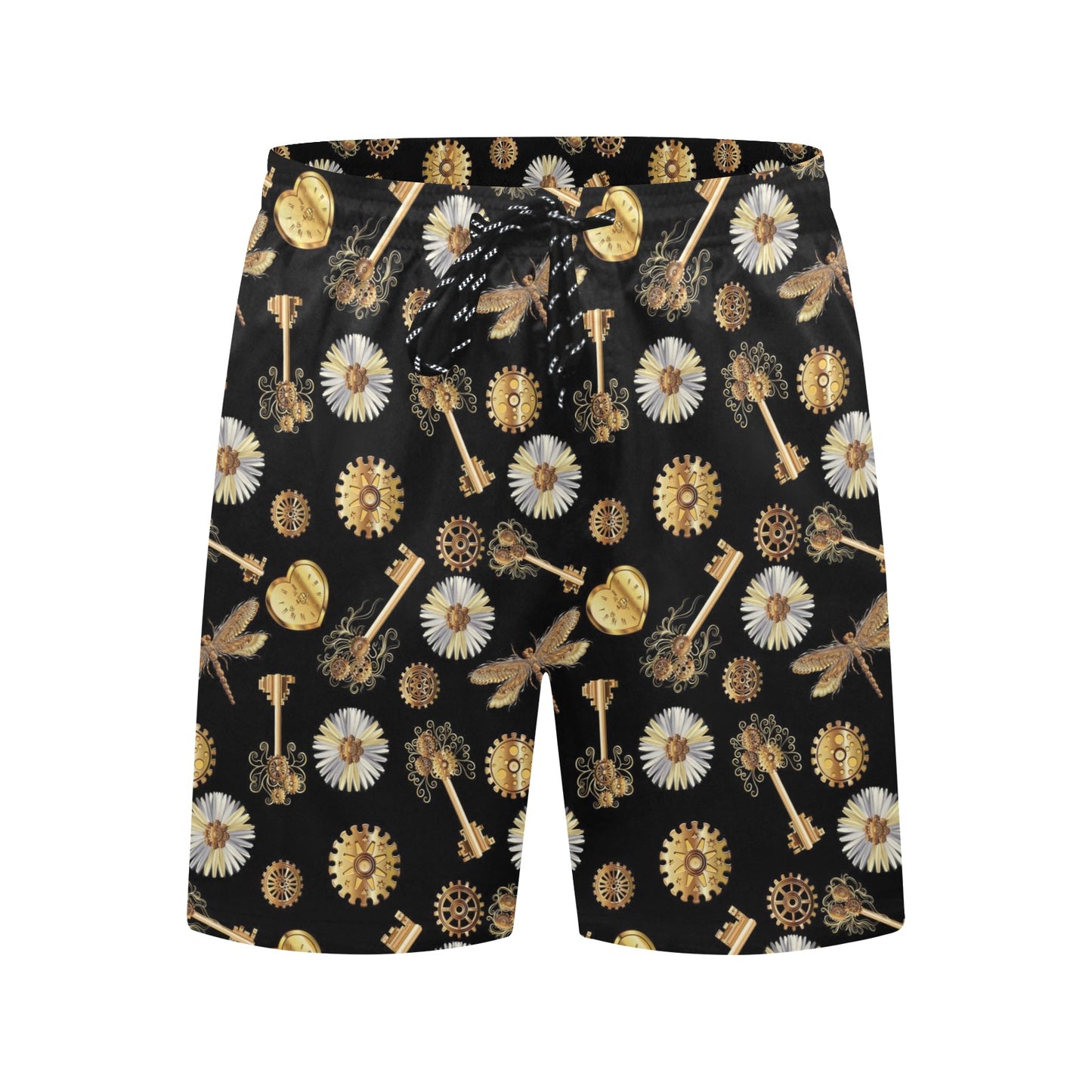 Steampunk Key Dragonfly Print Design LKS303 Men's Swim Trunks Beach Shorts