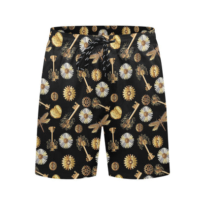 Steampunk Key Dragonfly Print Design LKS303 Men's Swim Trunks Beach Shorts
