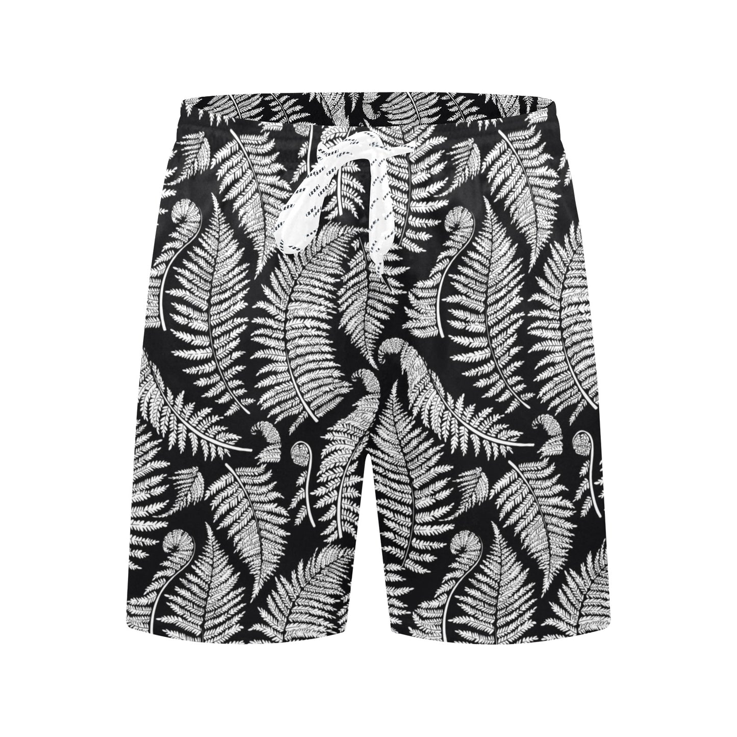 Fern Leave Black White Print Pattern Men's Swim Trunks Beach Shorts