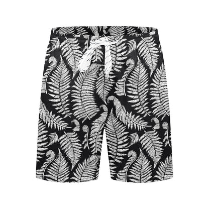 Fern Leave Black White Print Pattern Men's Swim Trunks Beach Shorts