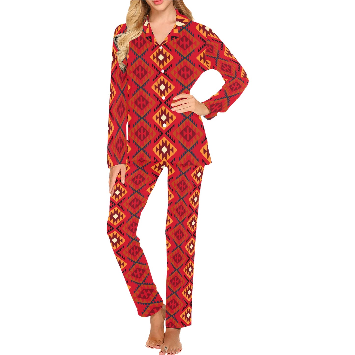 Aztec Pattern Print Design 06 Women's Long Pajama Set