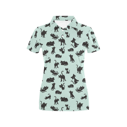Black Cat Pattern Print Design 04 Women's Polo Shirt