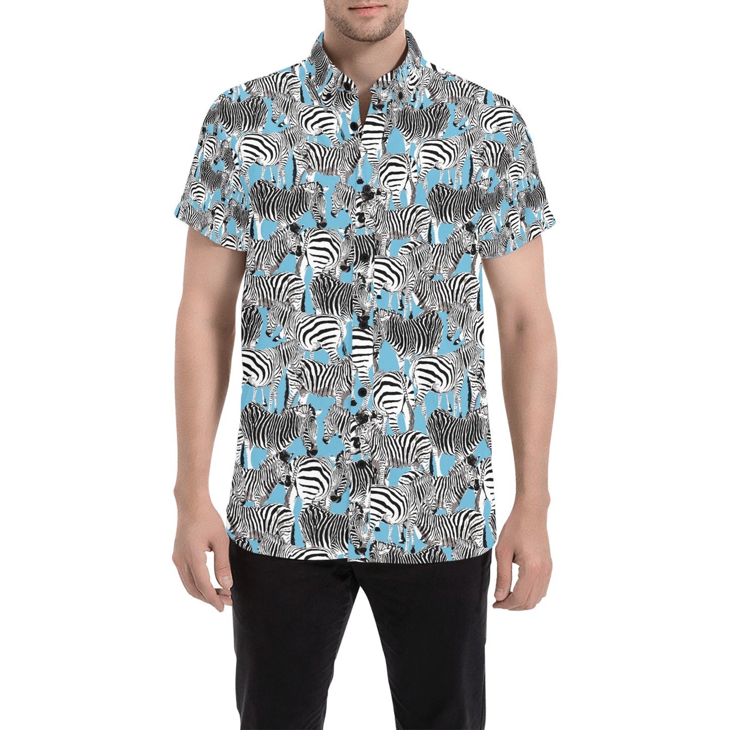 Zebra Print Design LKS305 Men Short Sleeve Button Up Shirt