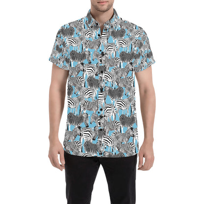 Zebra Print Design LKS305 Men Short Sleeve Button Up Shirt