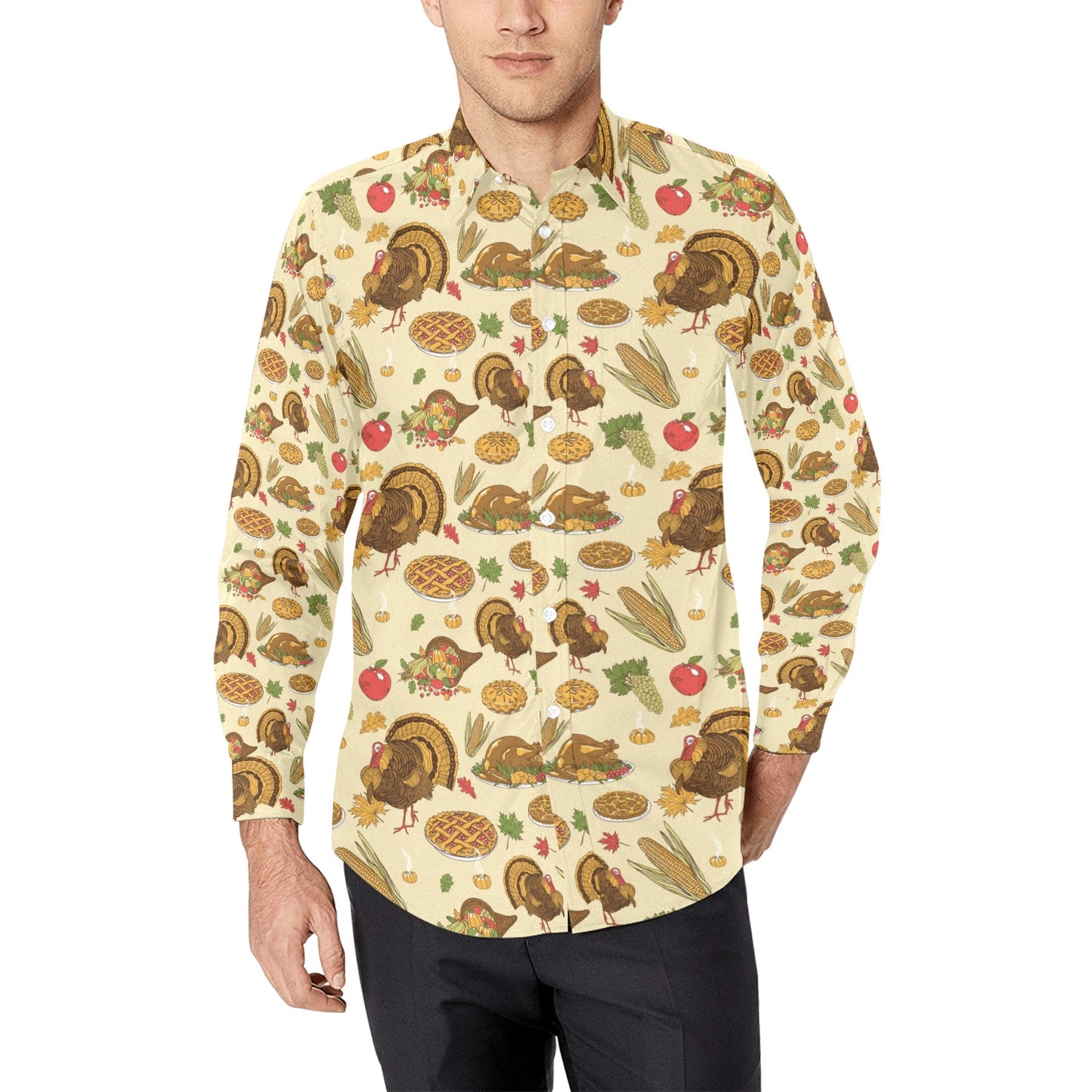 Thanksgiving Print Design LKS302 Men's Long Sleeve Dress Shirt