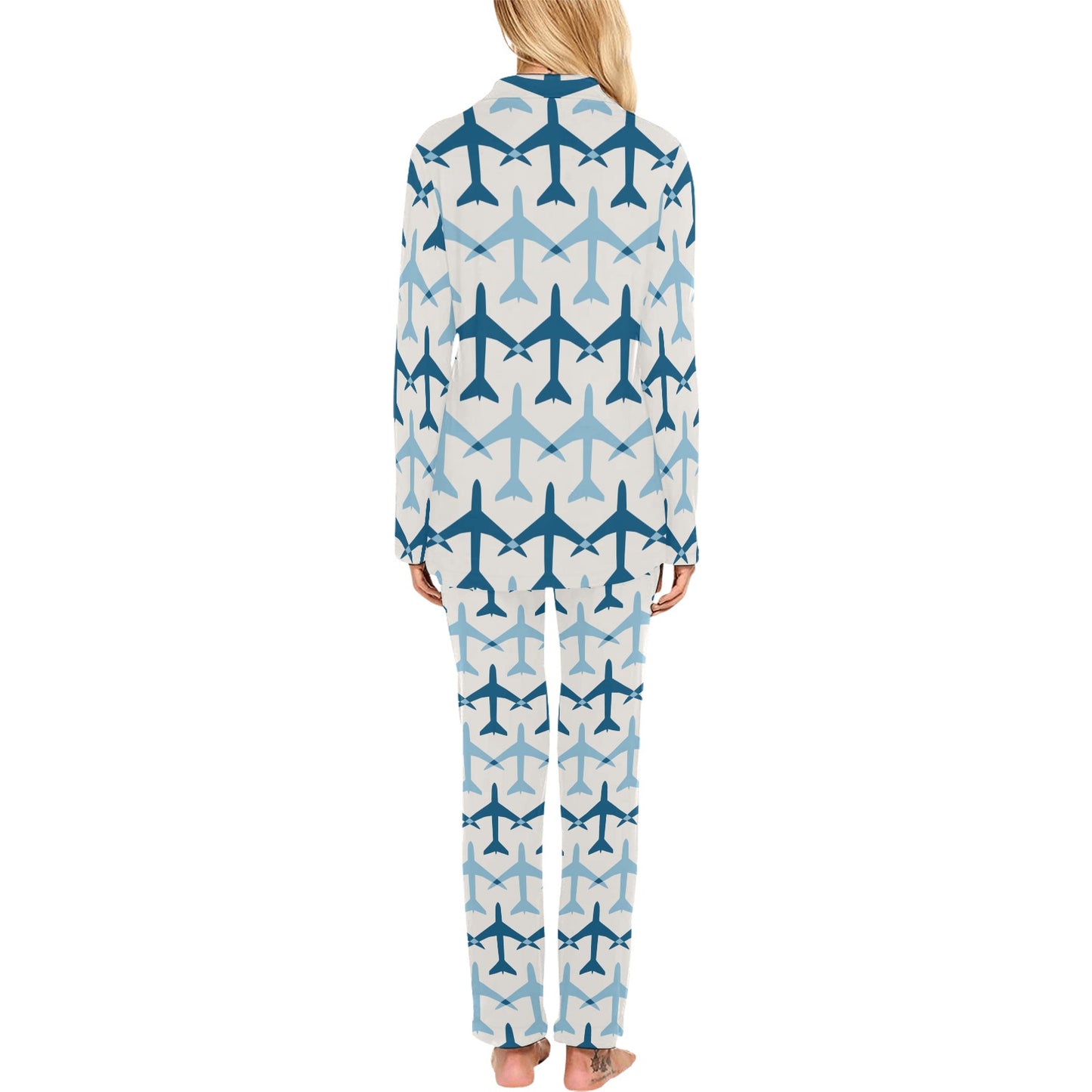 Airplane Pattern Print Design 04 Women's Long Pajama Set