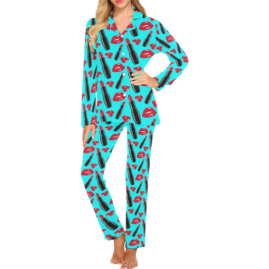 Lipstick Pattern Print Design LT02 Women's Long Pajama Set