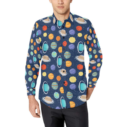 Planet With Star Print Design LKS303 Men's Long Sleeve Dress Shirt