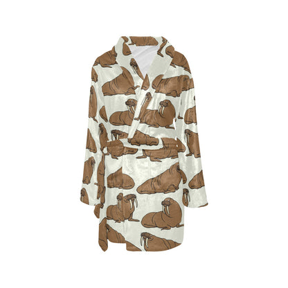 Walrus Pattern Print Design 03 Women's Fleece Robe