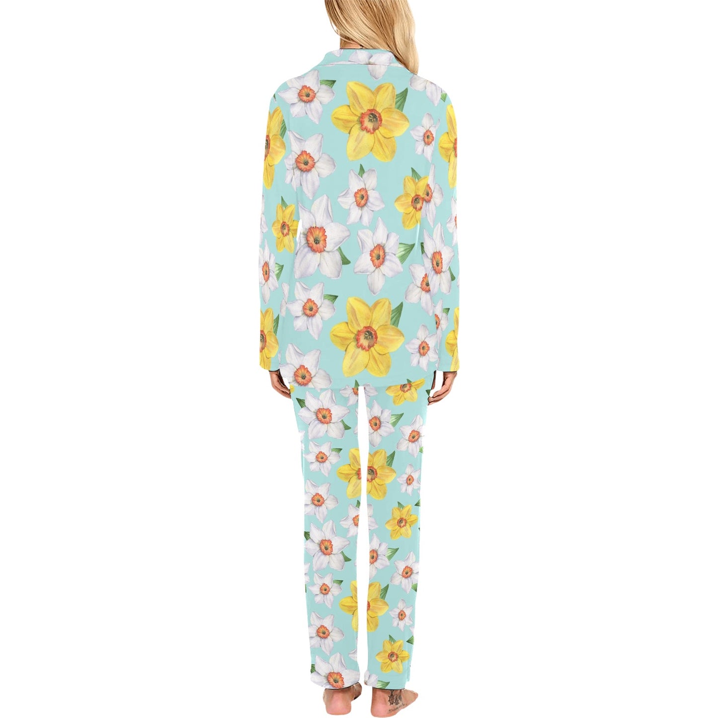Daffodils Pattern Print Design DF07 Women's Long Pajama Set