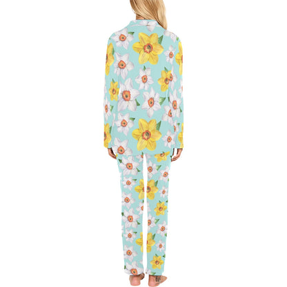 Daffodils Pattern Print Design DF07 Women's Long Pajama Set