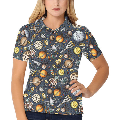 Space Pattern Print Women's Polo Shirt