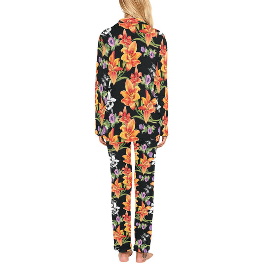 Tropical Flower Pattern Print Design TF02 Women's Long Pajama Set