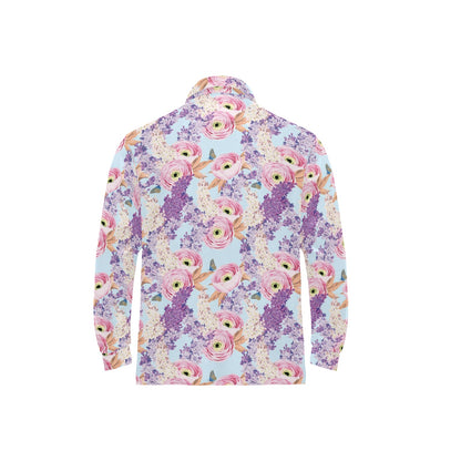 Lilac Pattern Print Design LI03 Long Sleeve Polo Shirt For Men's