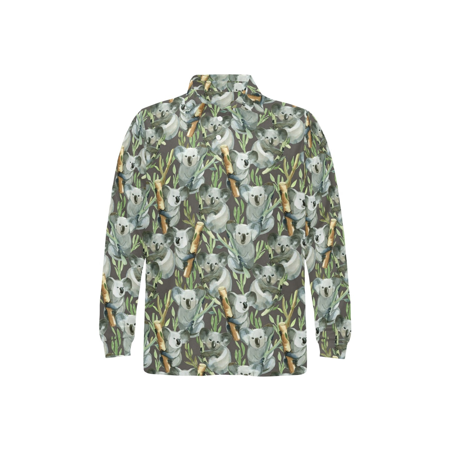 Koala Pattern Design Print Long Sleeve Polo Shirt For Men's