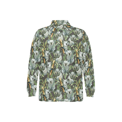 Koala Pattern Design Print Long Sleeve Polo Shirt For Men's
