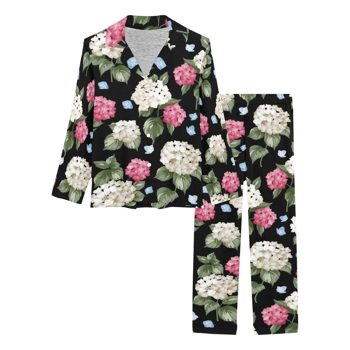 Hydrangea Pattern Print Design HD09 Women's Long Pajama Set