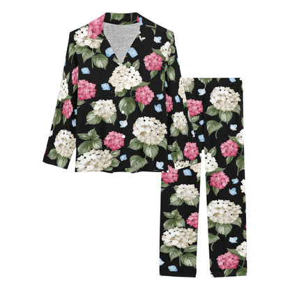 Hydrangea Pattern Print Design HD09 Women's Long Pajama Set