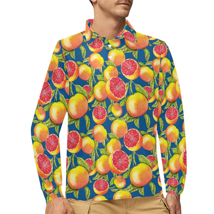 Grapefruit Pattern Print Design GF04 Long Sleeve Polo Shirt For Men's