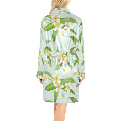 Yellow Plumeria Pattern Print Design PM024 Women's Fleece Robe