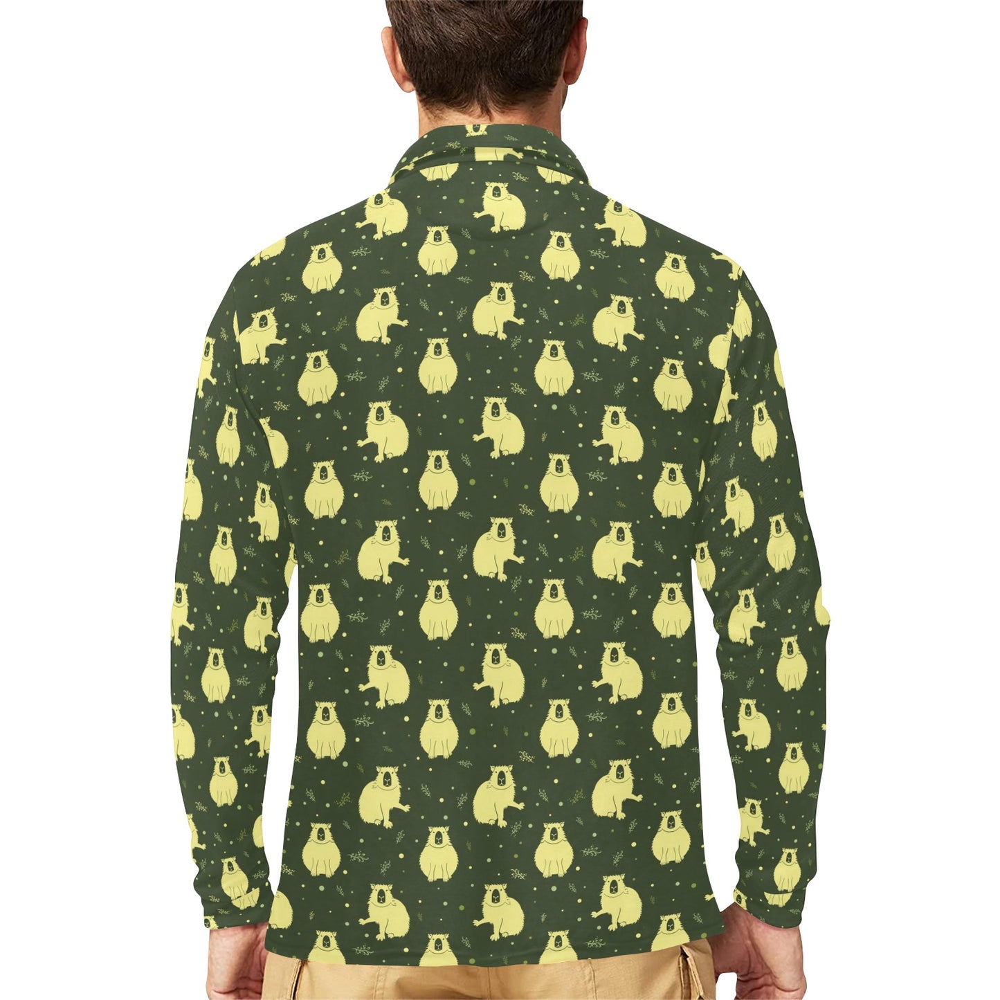 Capybara Pattern Print Design 03 Long Sleeve Polo Shirt For Men's