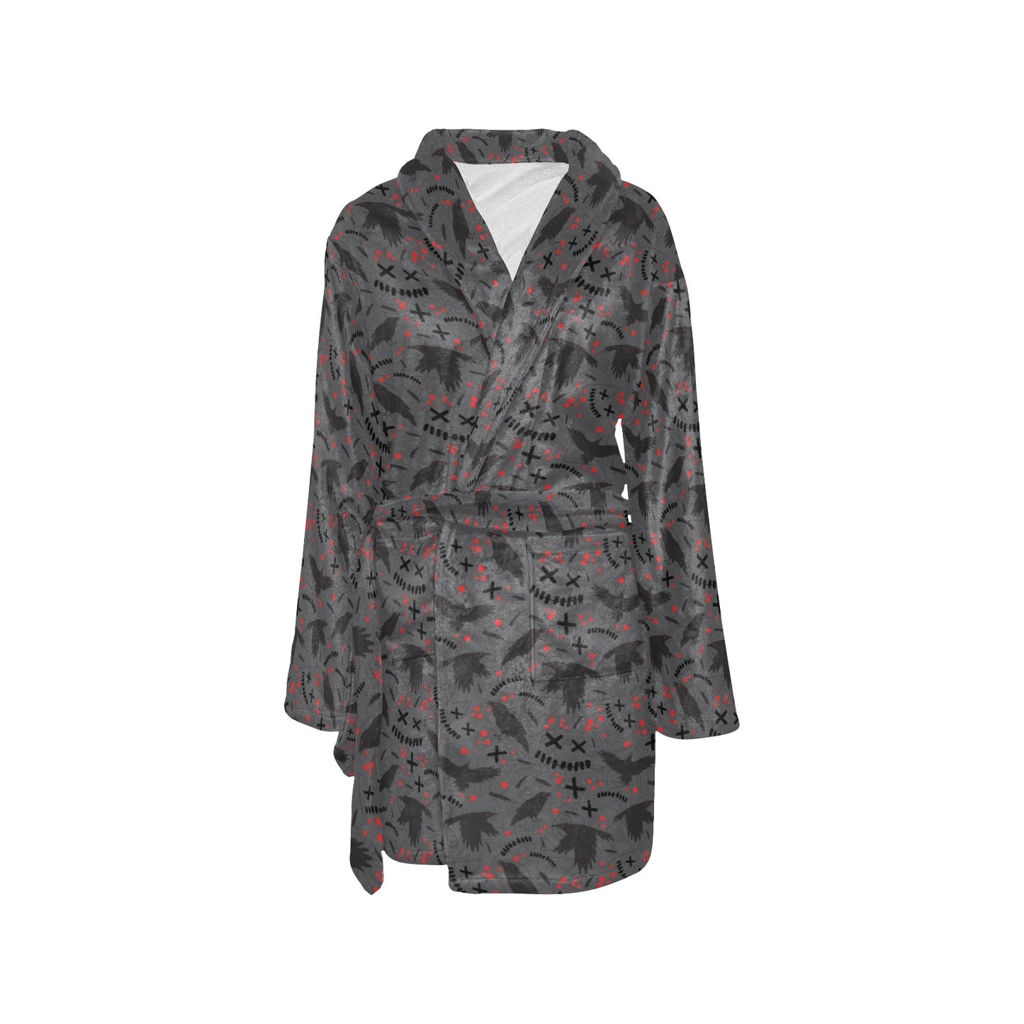 Crow Pattern Print Design 02 Women's Fleece Robe