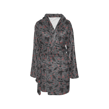 Crow Pattern Print Design 02 Women's Fleece Robe