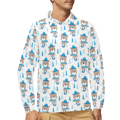 Ski Print Design LKS306 Long Sleeve Polo Shirt For Men's