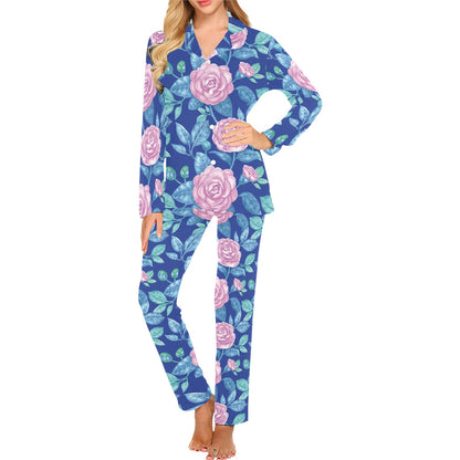 Camellia Pattern Print Design CM05 Women's Long Pajama Set
