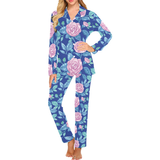 Camellia Pattern Print Design CM05 Women's Long Pajama Set