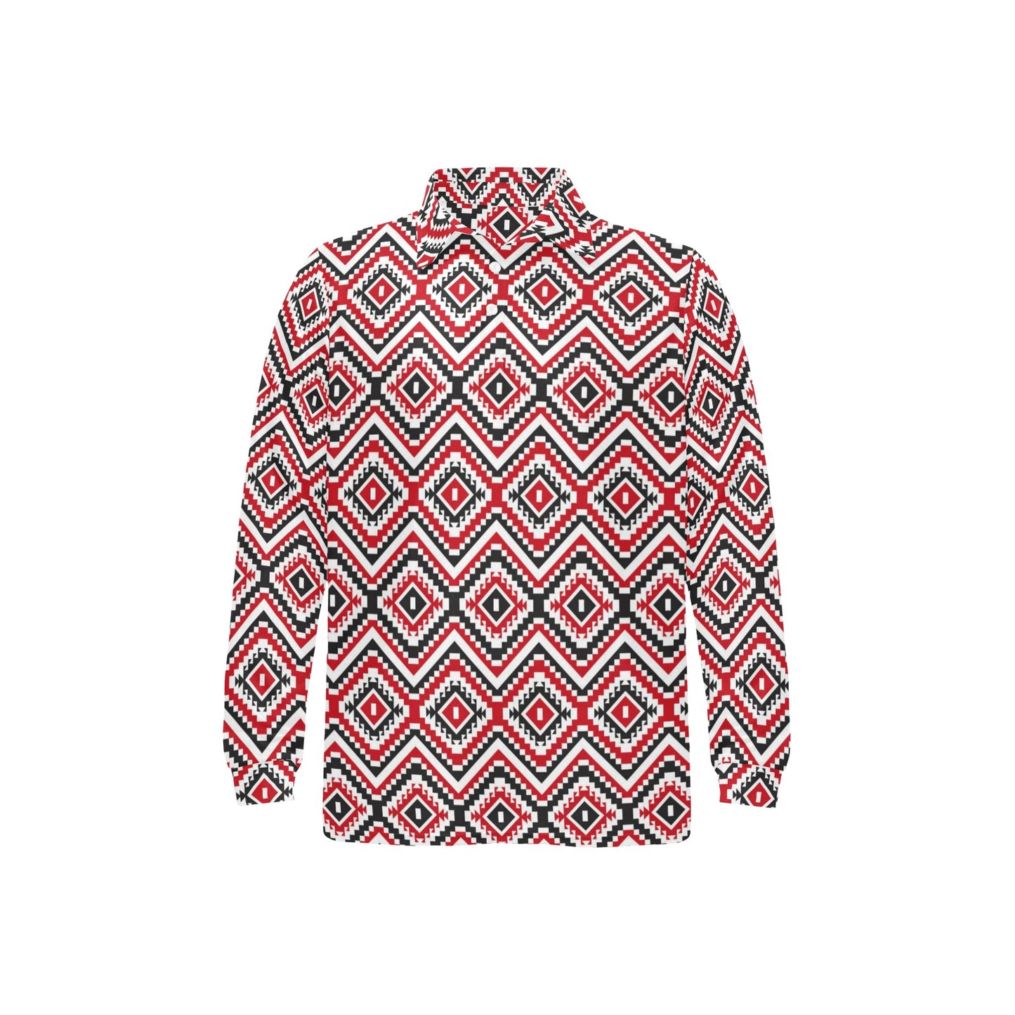 Native American Themed Tribal Print Long Sleeve Polo Shirt For Men's