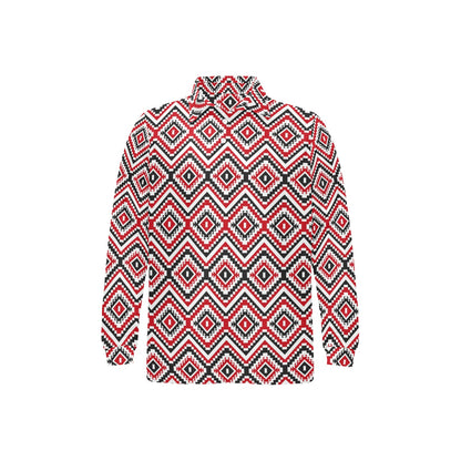 Native American Themed Tribal Print Long Sleeve Polo Shirt For Men's