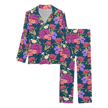 Dahlia Pattern Print Design DH01 Women's Long Pajama Set