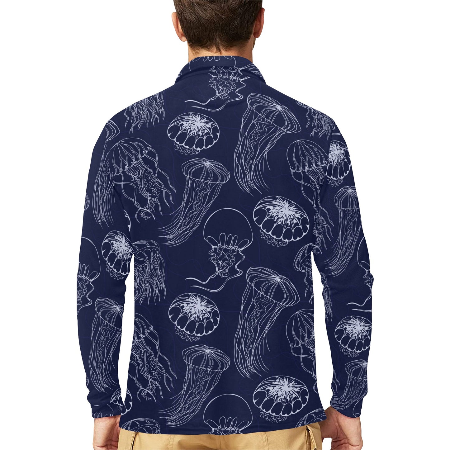 Jellyfish Pattern Print Design 05 Long Sleeve Polo Shirt For Men's