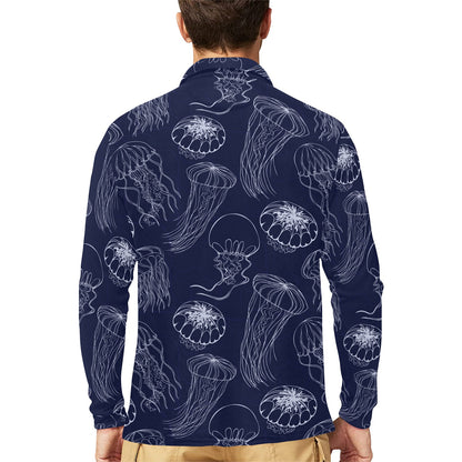 Jellyfish Pattern Print Design 05 Long Sleeve Polo Shirt For Men's