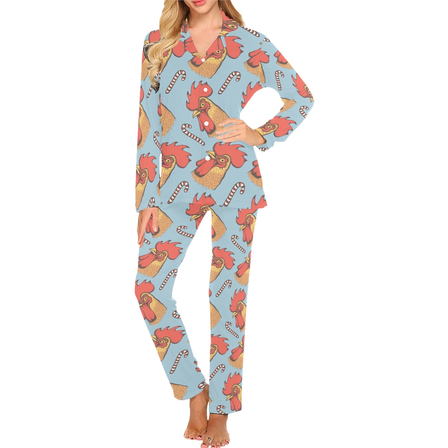 Rooster Pattern Print Design A05 Women's Long Pajama Set