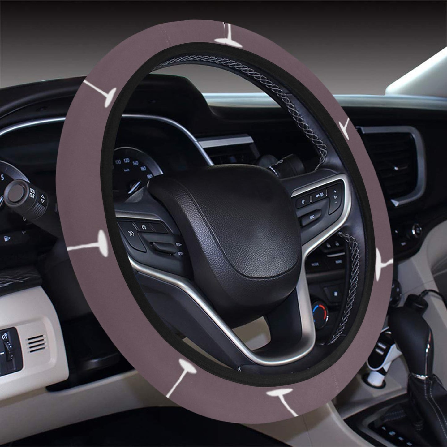 Wine Glass Pattern Print Design LKS305 Steering Wheel Cover with Elastic Edge