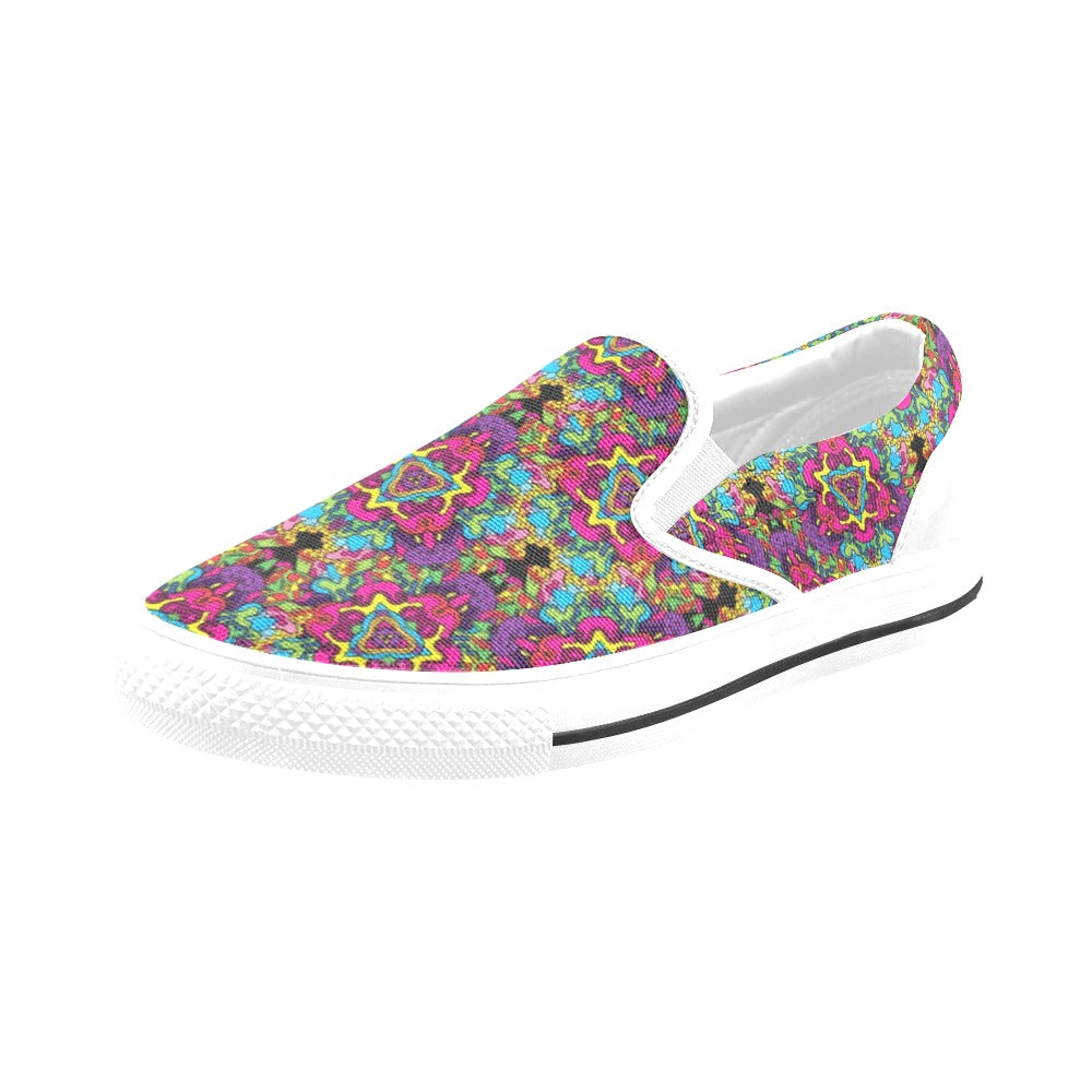 Trippy Print Design LKS303 White Slip Ons Canvas Women's Shoes