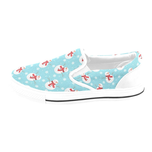 Snowman Print Design LKS304 White Slip Ons Canvas Women's Shoes