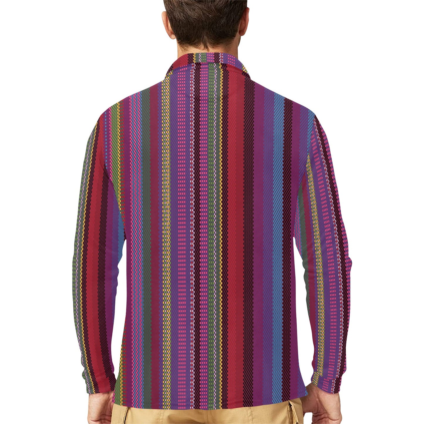 Serape Stripe Print Long Sleeve Polo Shirt For Men's