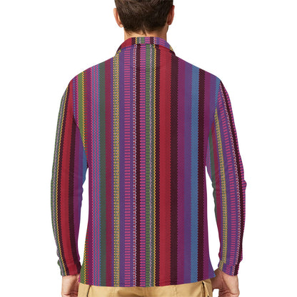 Serape Stripe Print Long Sleeve Polo Shirt For Men's