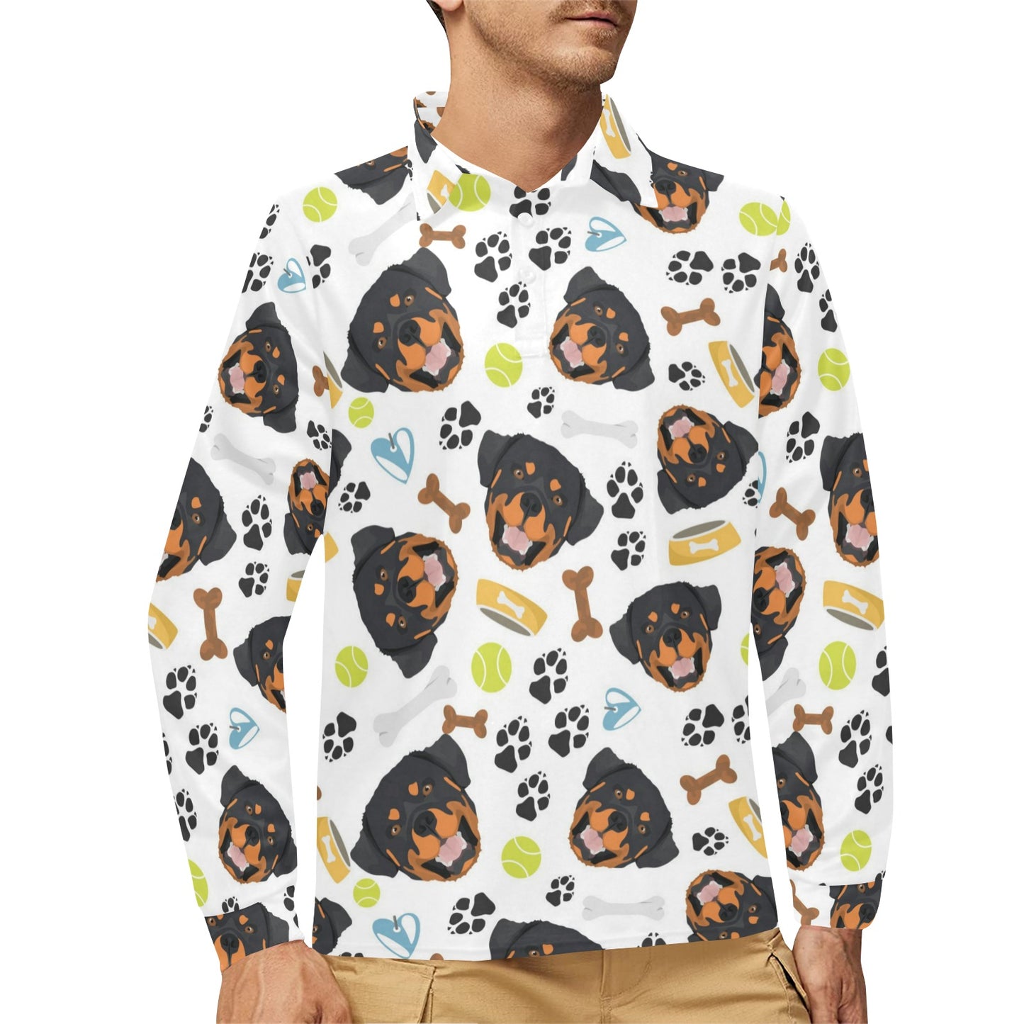 Rottweiler Pattern Print Design A04 Long Sleeve Polo Shirt For Men's