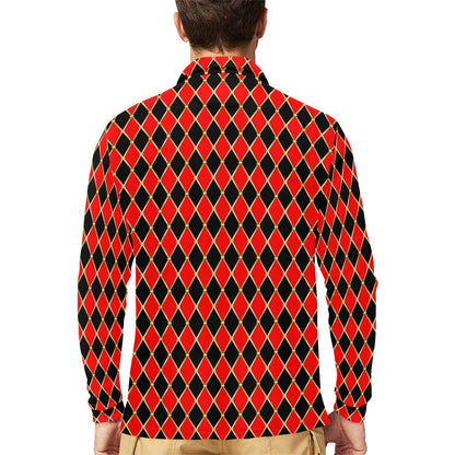 Harlequin Print Design LKS401 Long Sleeve Polo Shirt For Men's