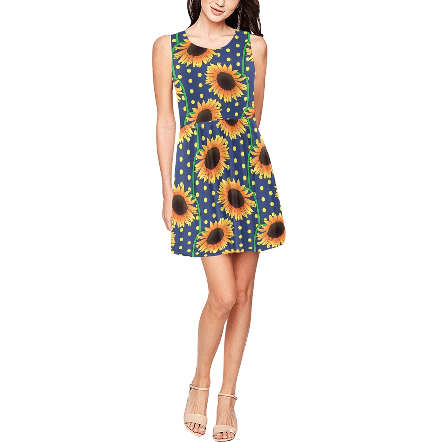 Sunflower Pattern Print Design SF03 Sleeveless Dress