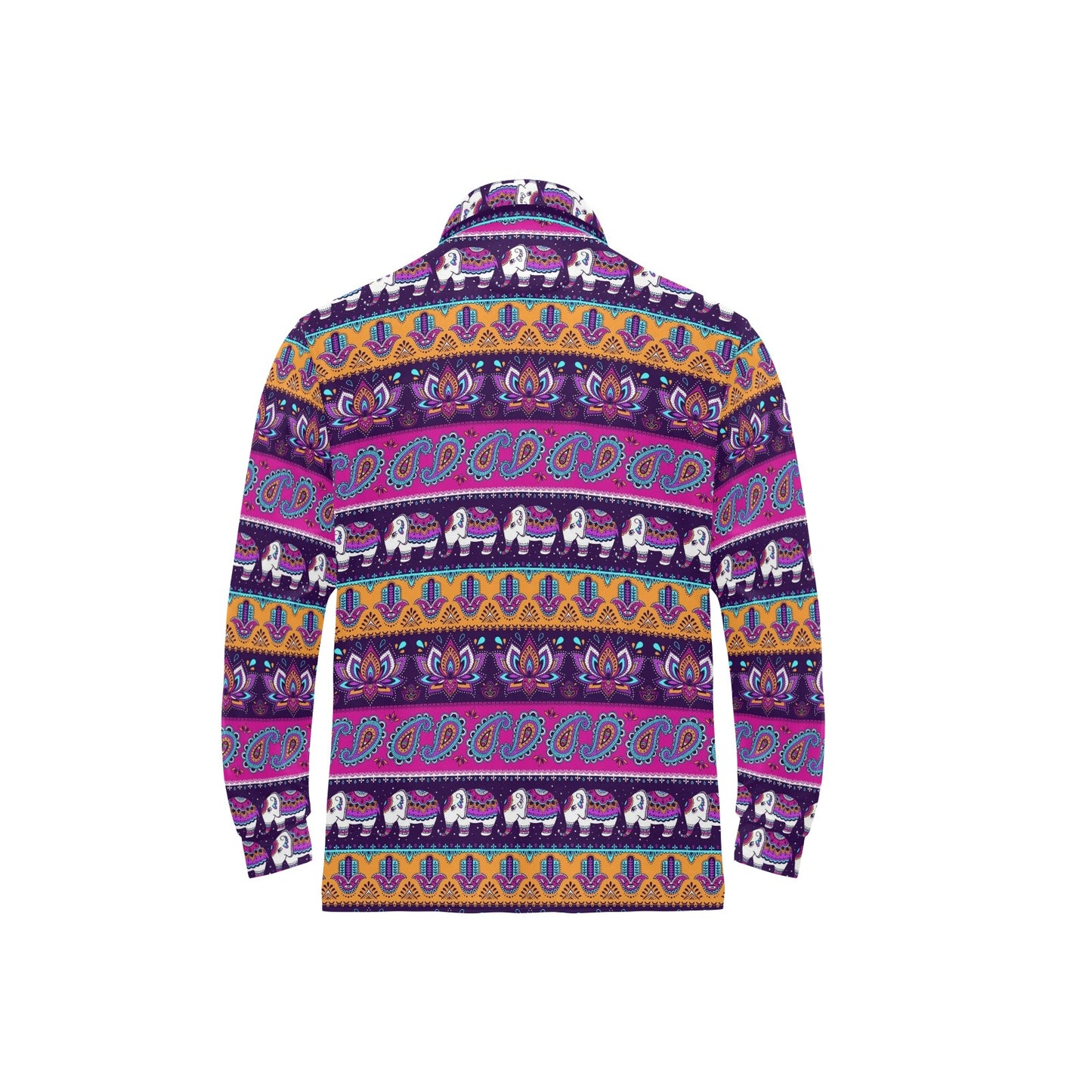 Boho Indian Style Pattern Long Sleeve Polo Shirt For Men's