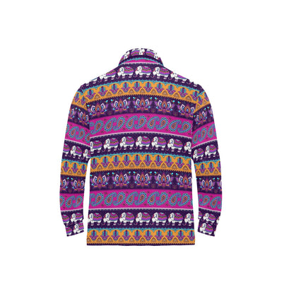 Boho Indian Style Pattern Long Sleeve Polo Shirt For Men's