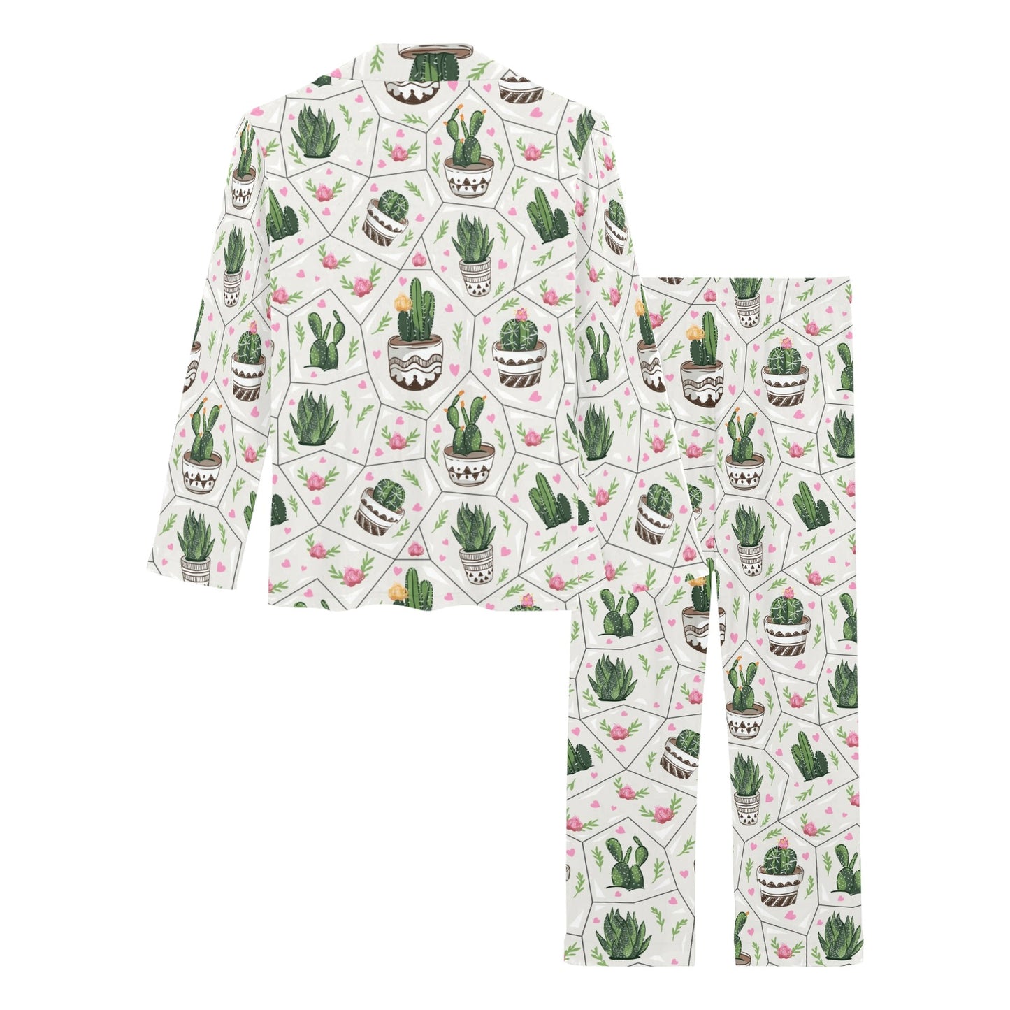 Cactus Pattern Print Design 04 Women's Long Pajama Set