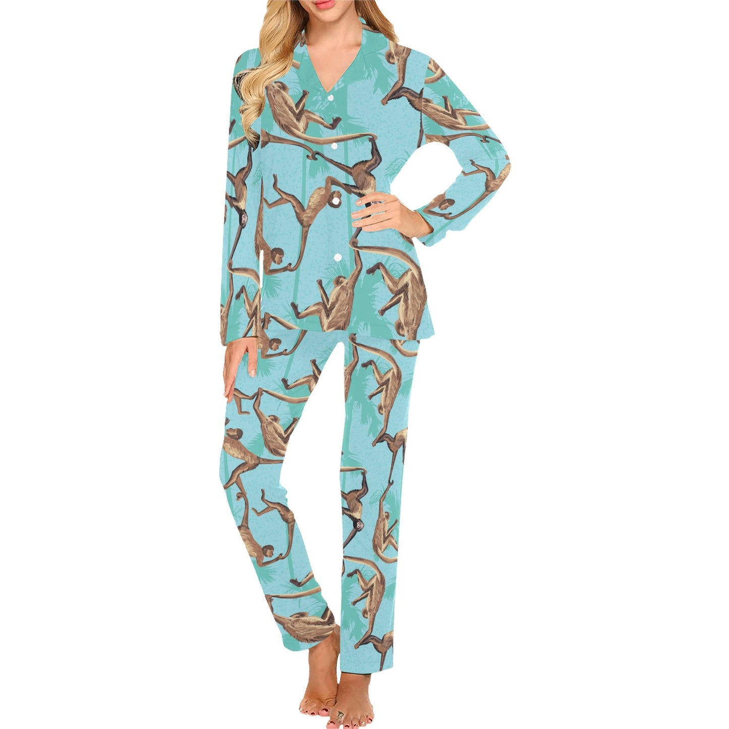Monkey Pattern Print Design 04 Women's Long Pajama Set